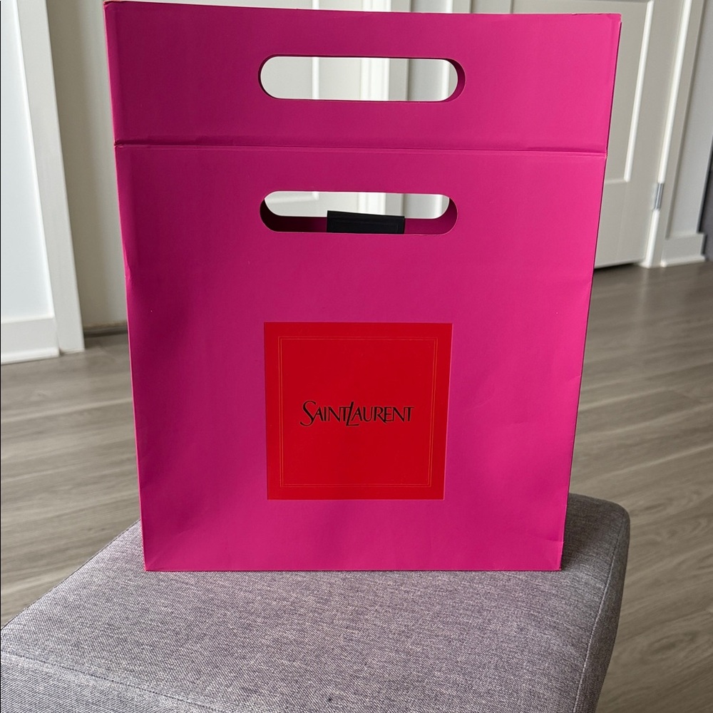 Saint Laurent Hot Pink Paper Tote with Red Logo Square